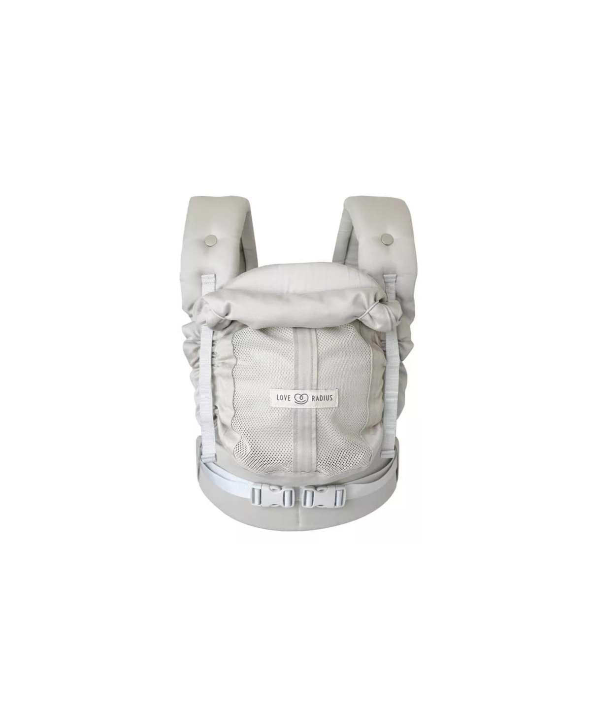 Porte-bébé Love Radius PhysioCarrier 2 blanc, structure souple, logo Love Radius sur le panneau avant
