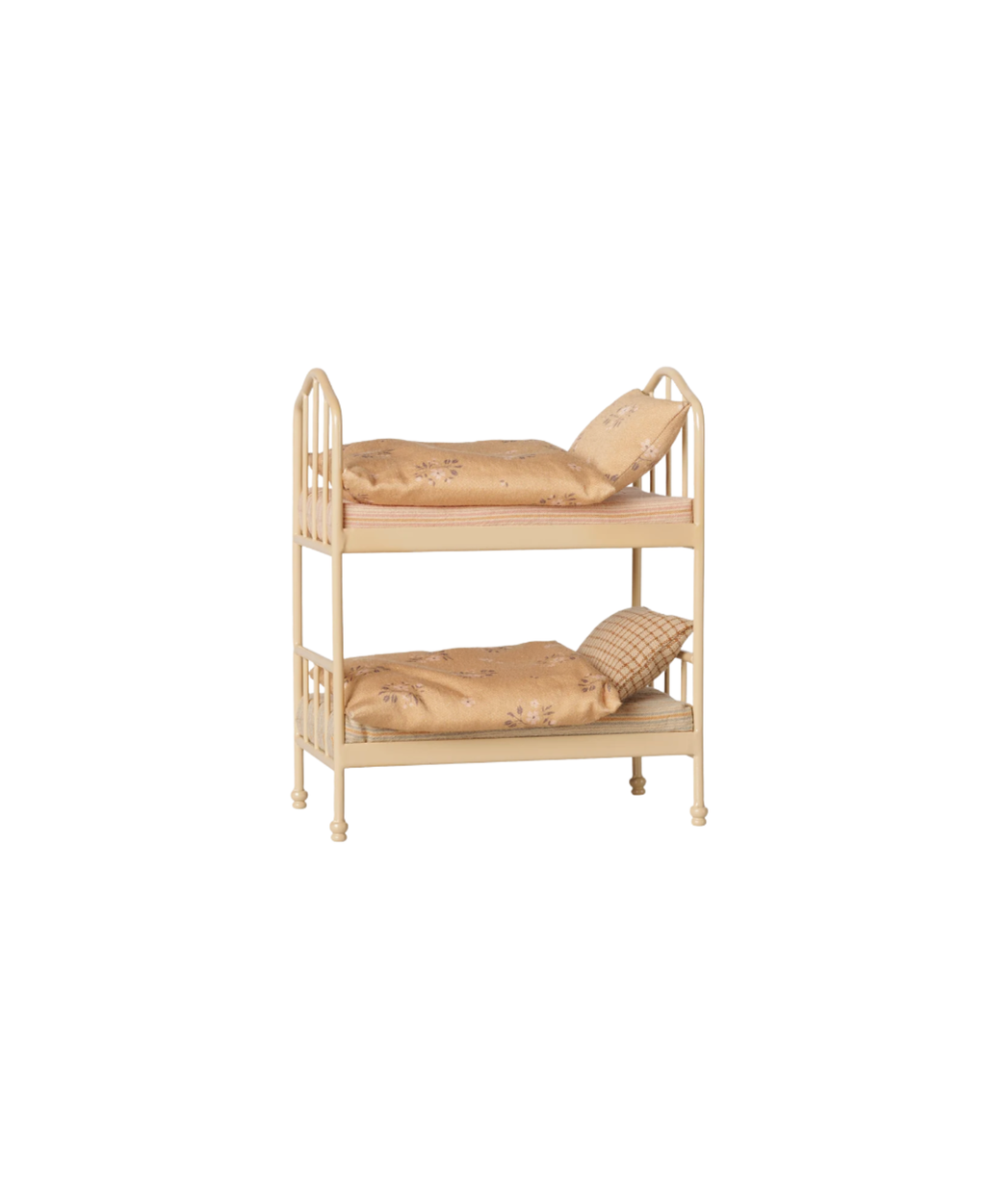 Maileg lit superposé en métal crème avec deux lits et literie beige imprimée floral