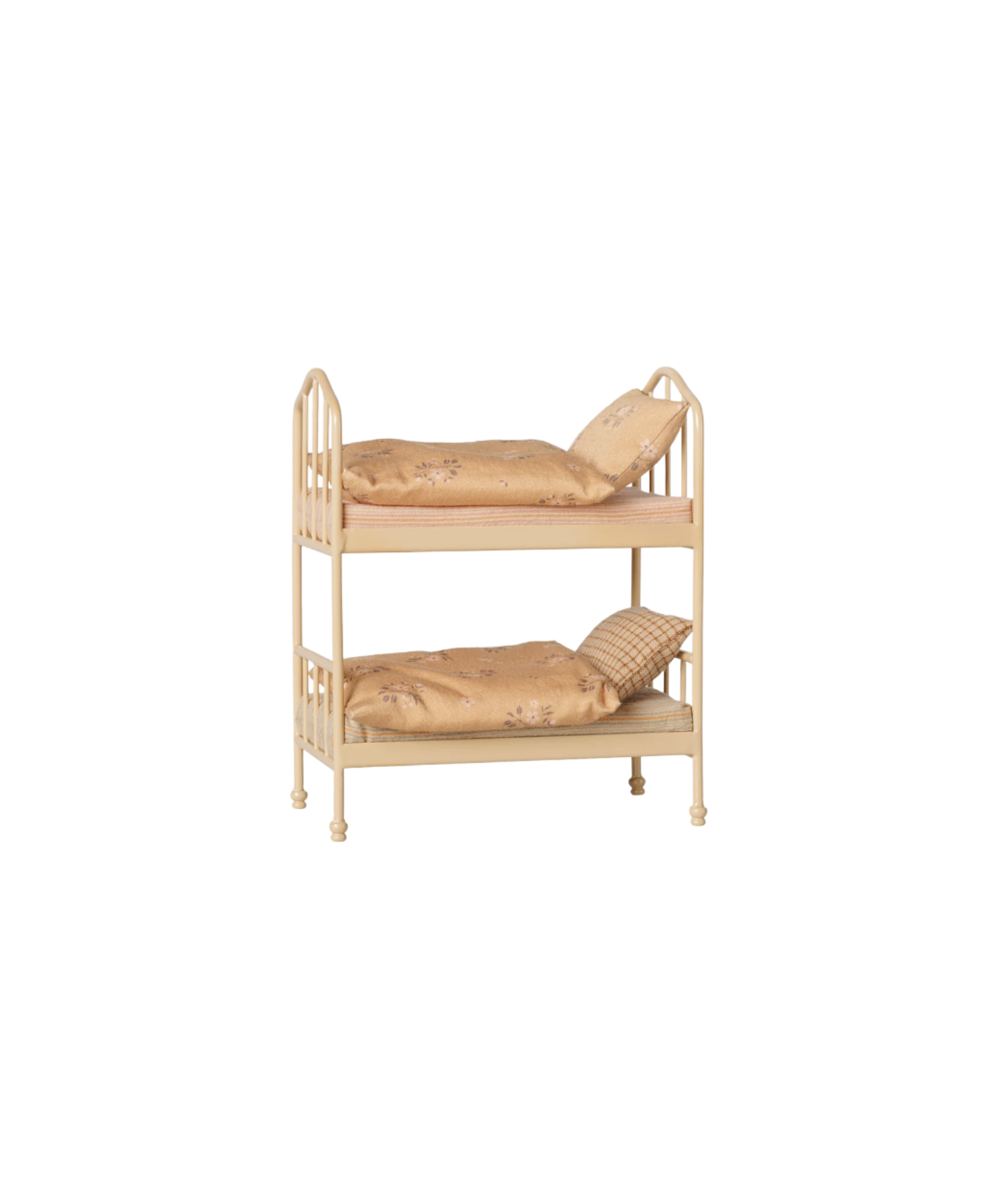 Maileg lit superposé en métal crème avec deux lits et literie beige imprimée floral
