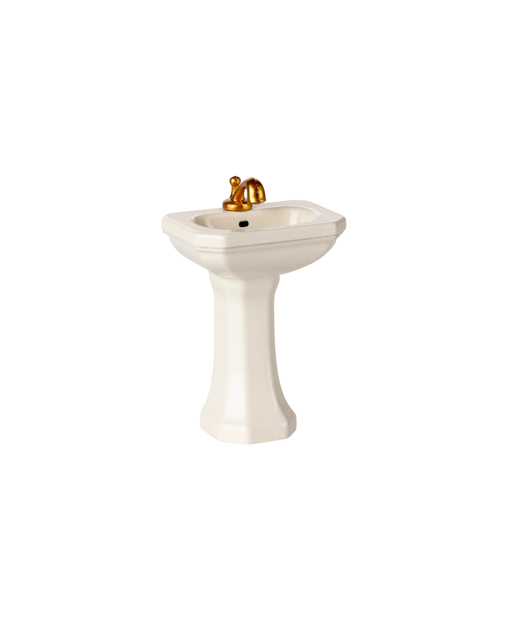 Miniature off-white sink with gold faucet; Citron Grenadine dollhouse accessory