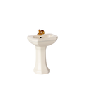 Miniature off-white sink with gold faucet; Citron Grenadine dollhouse accessory