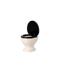 Miniature off-white dollhouse toilet with black lid; Citron Grenadine accessory.