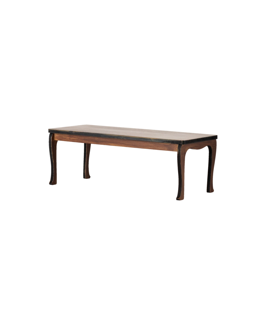 Table longue pour poupées Maileg en bois brun avec rebord noir et pieds incurvés