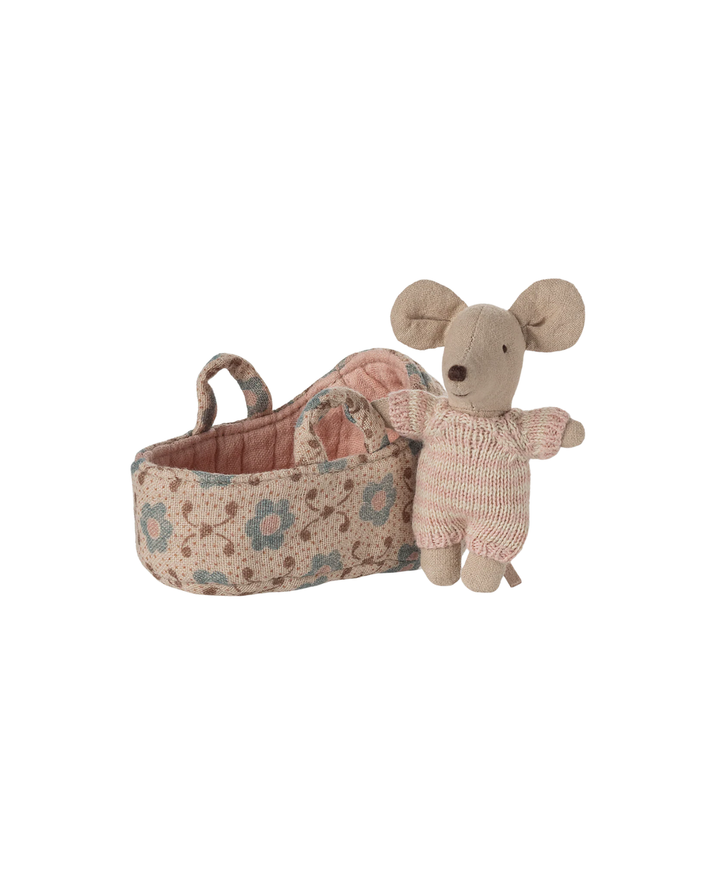 Maileg bébé souris dans son couffin / rose