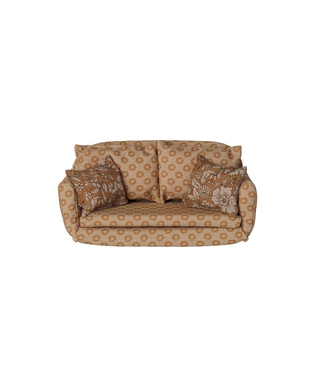 MAILEG canapé-lit L ocre, canapé pour maisons de poupées en tissu beige à motif floral, Citron Grenadine