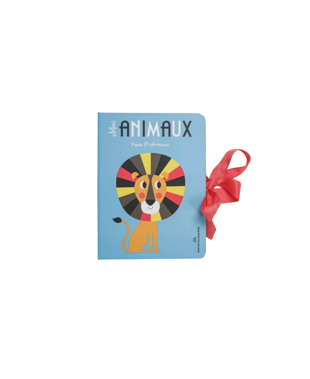 Marcel et Joachim Leporello Animaux blue cover children's book with lion illustration and red ribbon