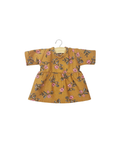 Robe MINIKANE Faustine pour poupée 34 cm, jaune moutarde à fleurs roses, Citron Grenadine.