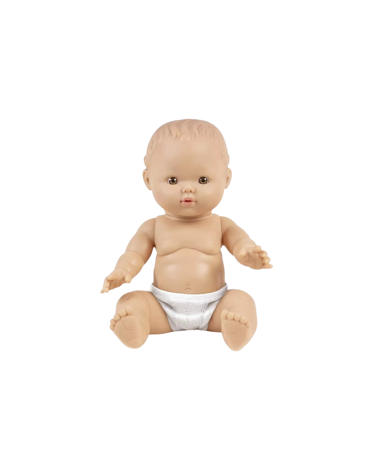 MINIKANE Faustine 34 cm doll, peach skin baby with white diaper