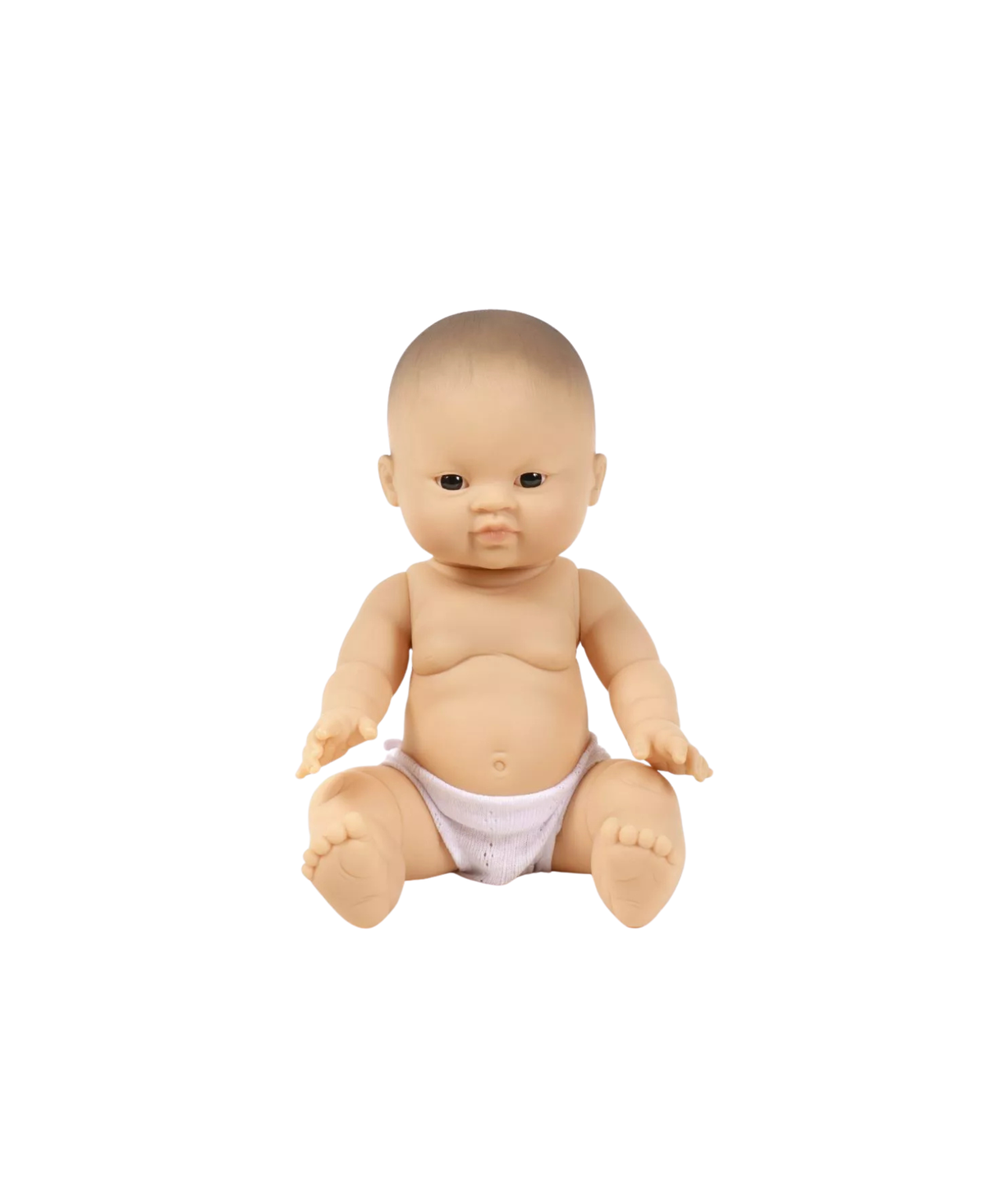 MINIKANE Elio 34cm doll by Citron Grenadine; beige vinyl baby doll in diaper, seated