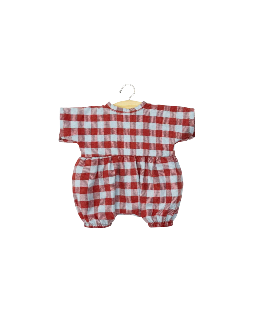 Barboteuse Noa pour poupée 28 cm en vichy rouge et blanc