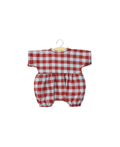 Barboteuse Noa pour poupée 28 cm en vichy rouge et blanc