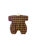 MINIKANE barboteuse Noa 28 cm pour poupée, motif vichy olive et bordeaux, Citron Grenadine