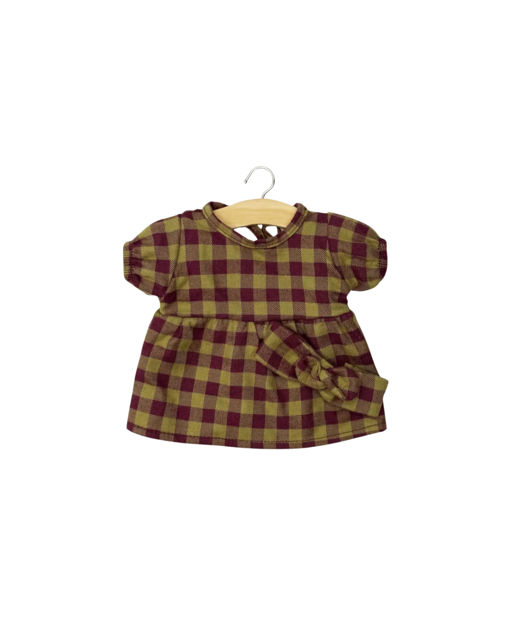 MINIKANE robe Faustine poupée 28 cm, vichy olive et burgundy, Citron Grenadine
