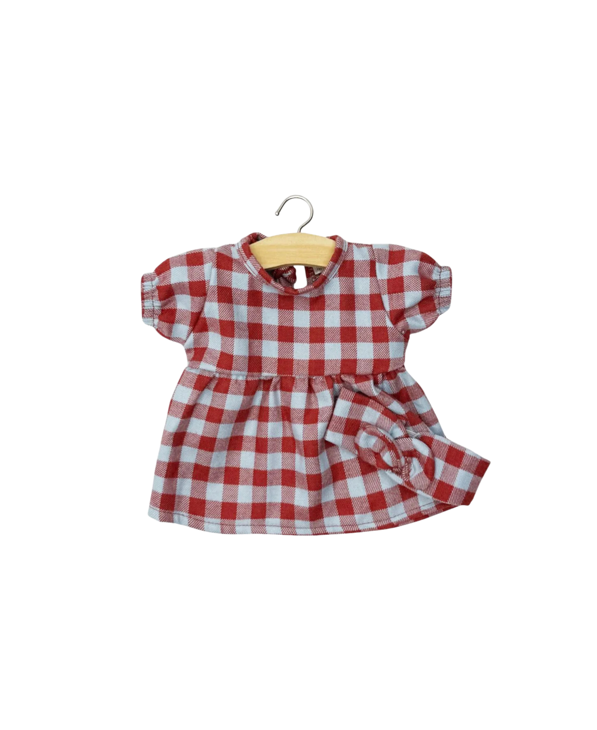 Robe Minikane Faustine poupée 28 cm en vichy bleu givré, accessoire pour poupées