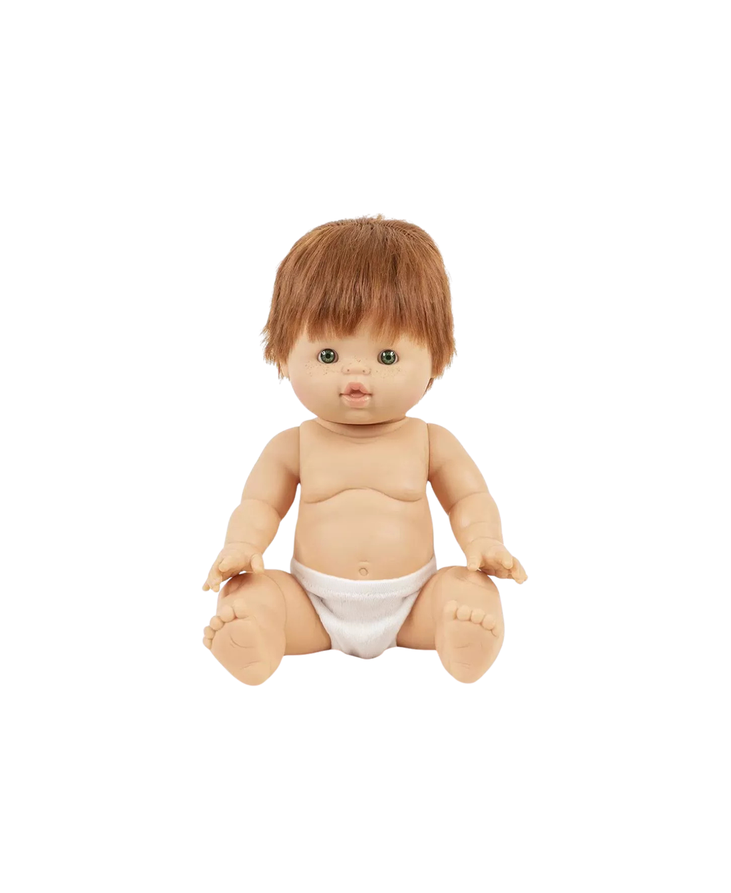 Poupée MINIKANE Raphaël, 34 cm, cheveux châtain, yeux verts, portant couche blanche