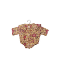 MINIKANE Colette doll barboteuse, floral yellow fabric with pink flowers for 34 cm doll