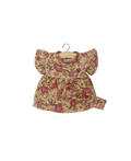 Robe Daisy MINIKANE pour poupée 34 cm, floral beige et rouge, manches bouffantes, ceinture blanche, Citron Grenadine