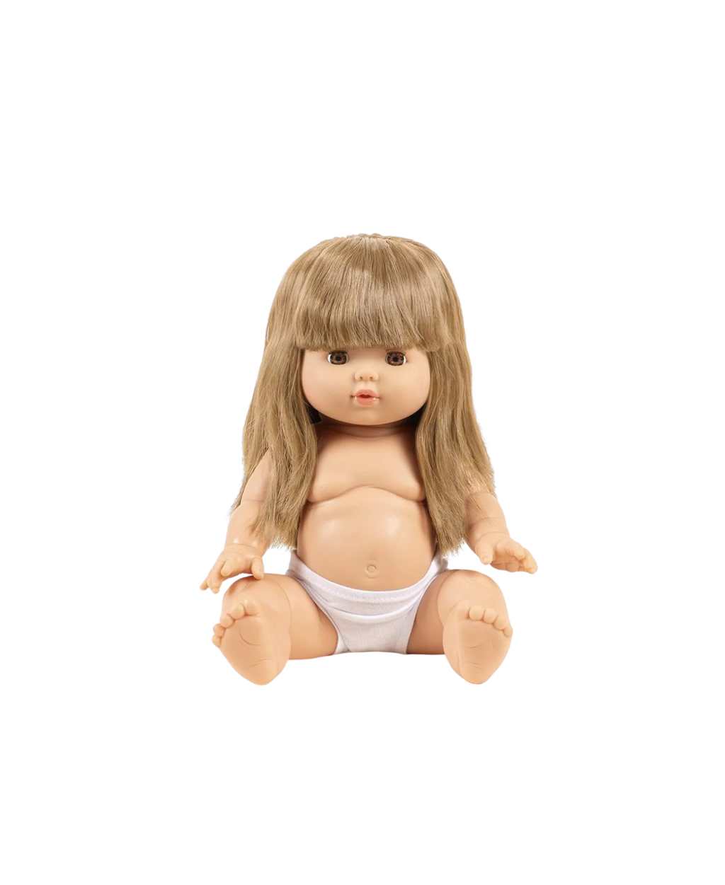 Poupée MINIKANE Nina 34 cm par Citron Grenadine, cheveux châtain clair, vêtue d’un sous-vêtement blanc