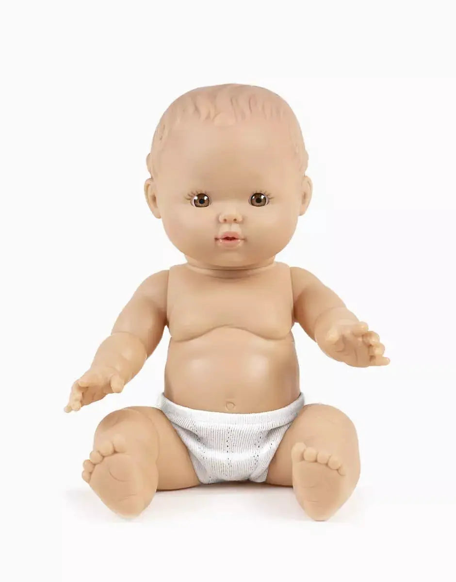 Poupée MINIKANE Faustine 34 cm, corps beige, couche blanche, Citron Grenadine