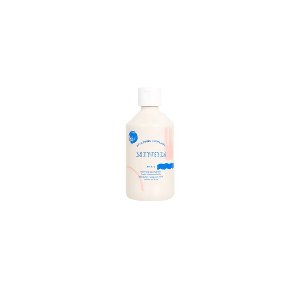 MINOIS shampoing hydratant by Citron Grenadine; white bottle with blue label