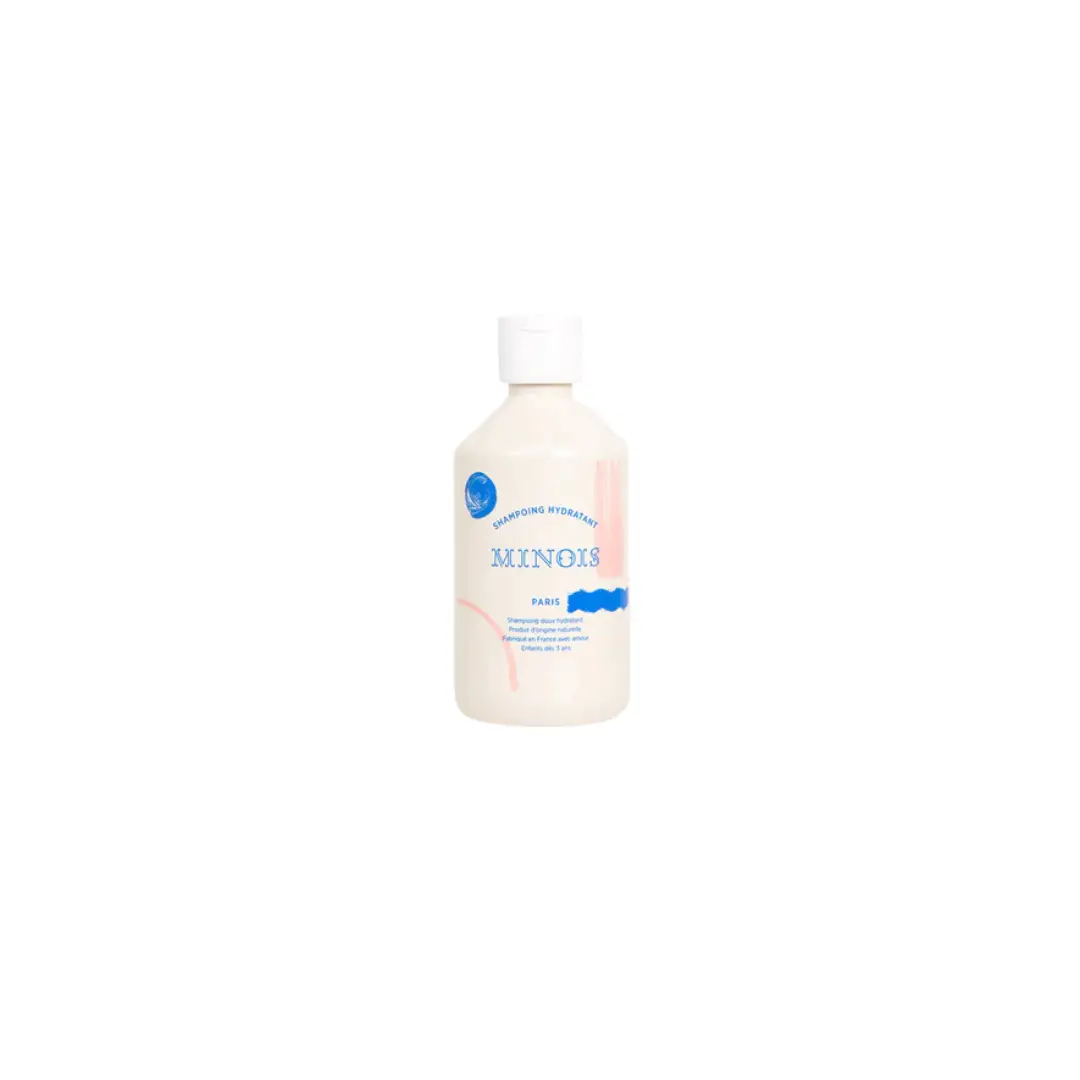 MINOIS shampoing hydratant by Citron Grenadine; white bottle with blue label