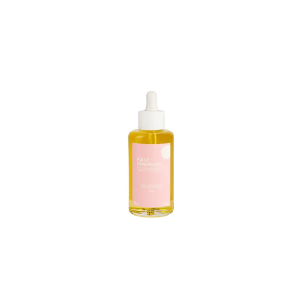 MINOIS huile généreuse body oil, pink label, dropper bottle by Citron Grenadine.