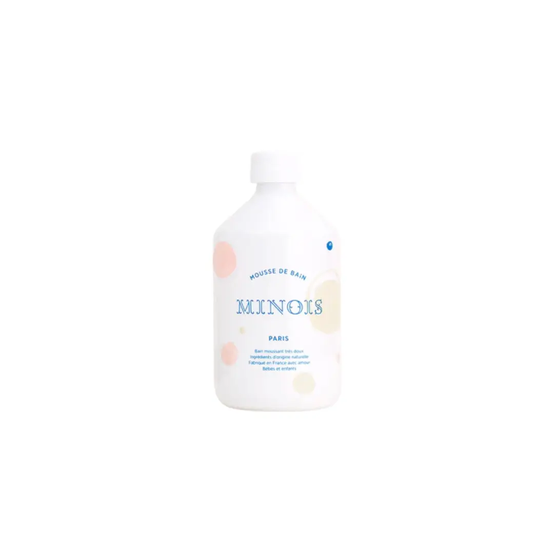 MINOIS mousse de bain bubble bath by Citron Grenadine, white bottle with pastel circles