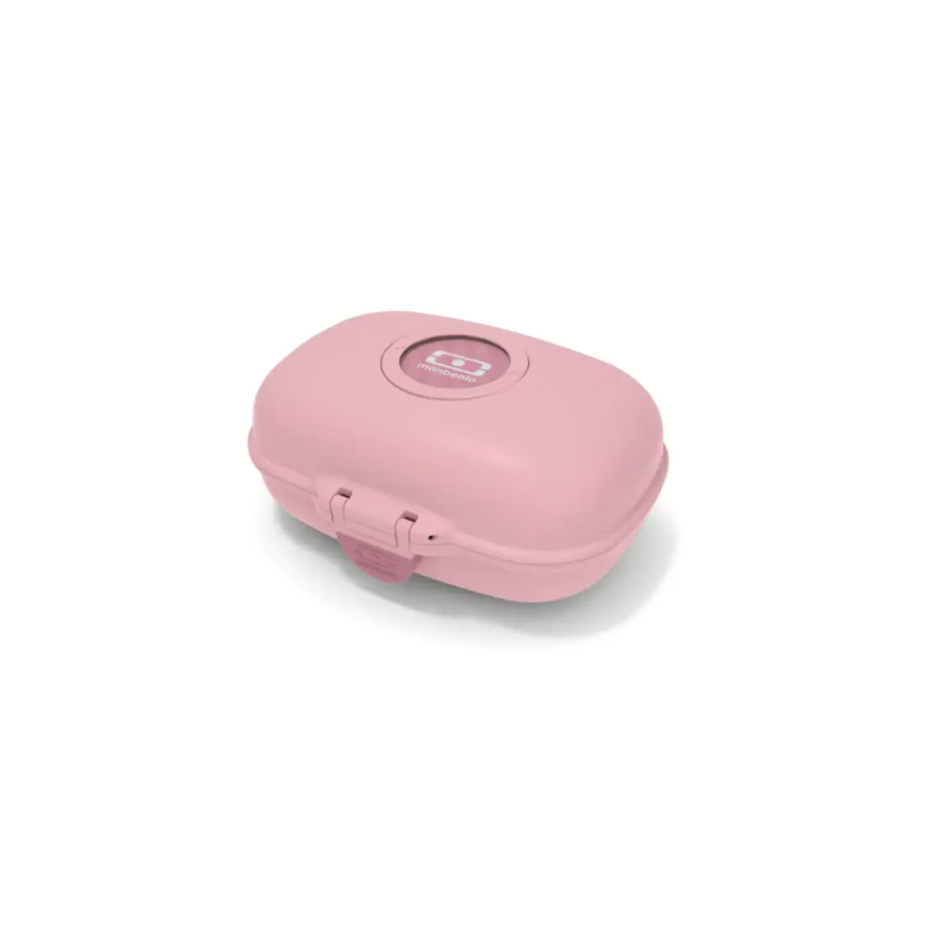 MONBENTO tresor gram bento lunch box, rose blush pink, with secure latch.