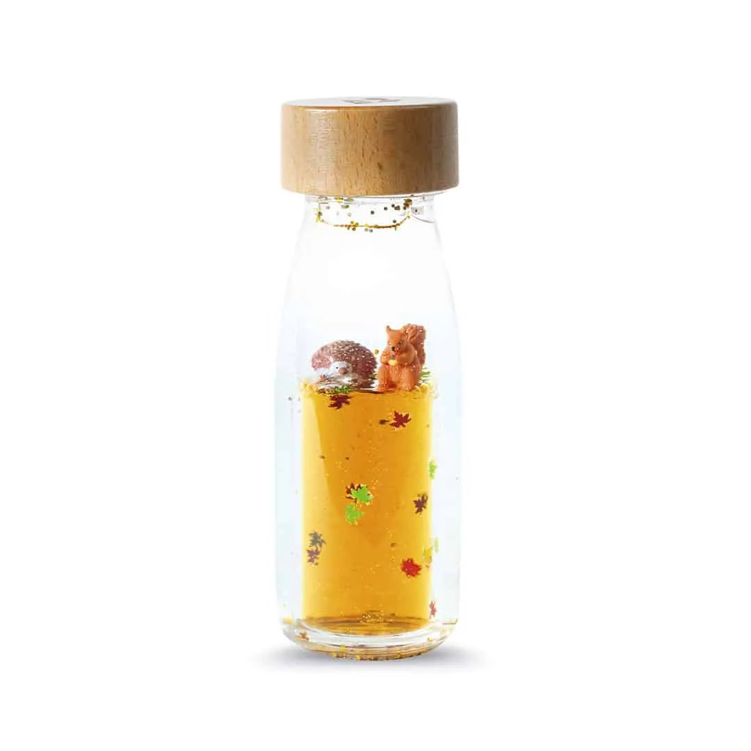 Bouteille sensorielle Petit Boum en verre avec bouchon en bois, thème automne, Citron Grenadine