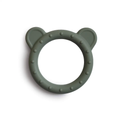 MUSHIE bear teether ring in olive green with dotted texture and bear ears