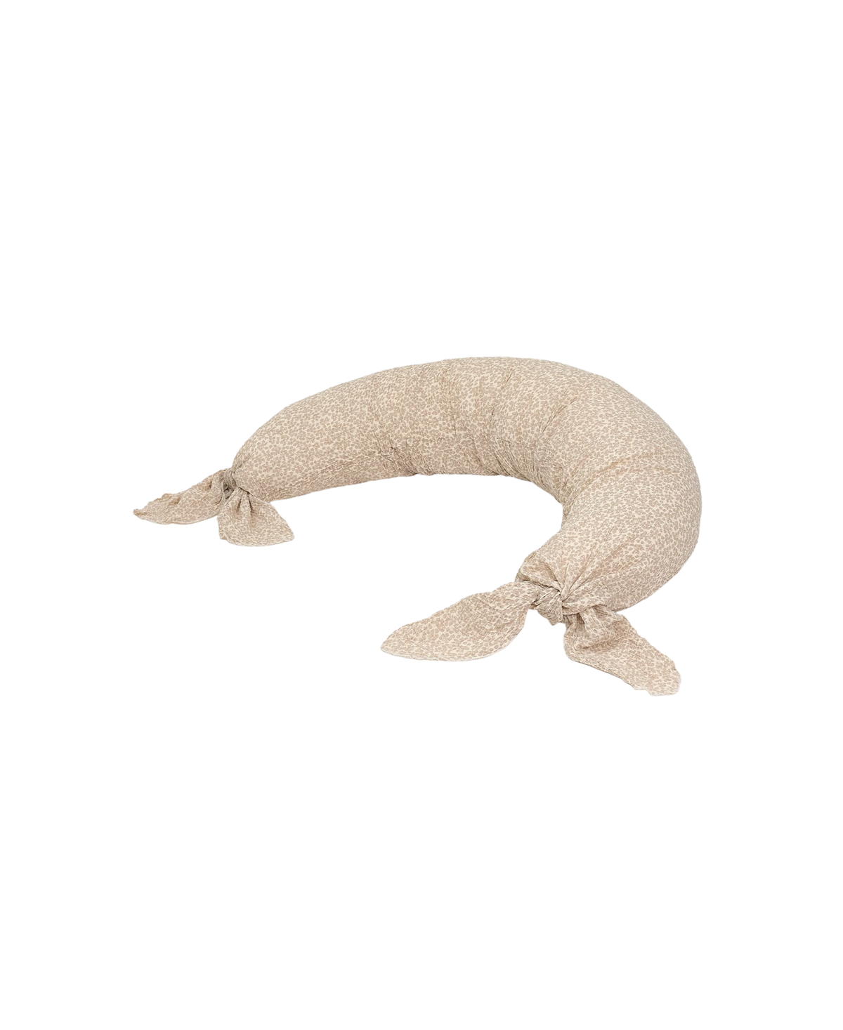 Coussin de maternité NOBODINOZ Wabi Sabi beige imprimé discret, extrémités nouées.