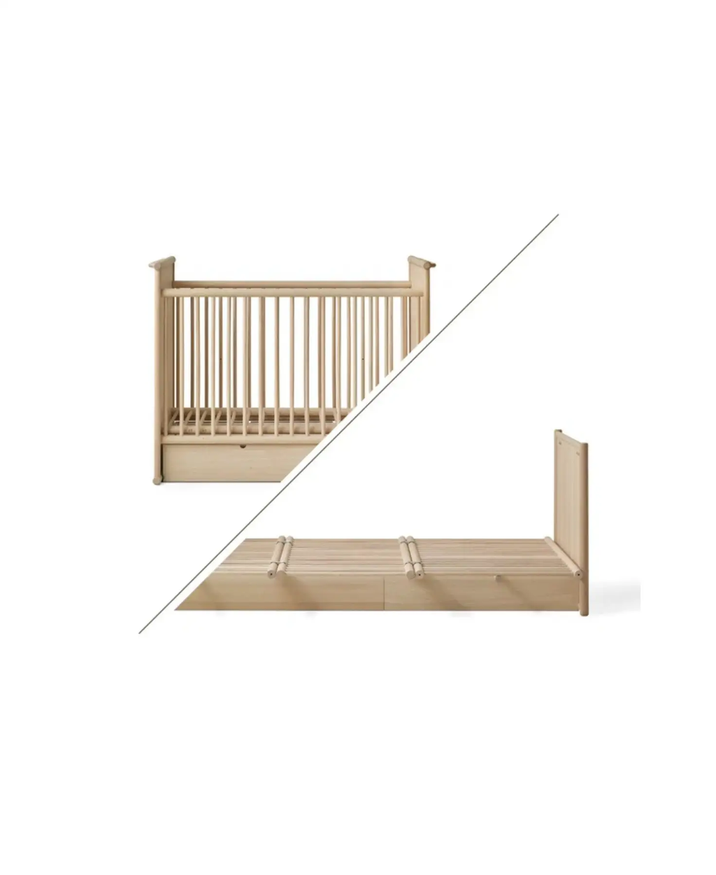 Lit bébé Oliver Furniture Camp Novel en chêne, 60x120/120x200 cm, tiroir, Citron Grenadine