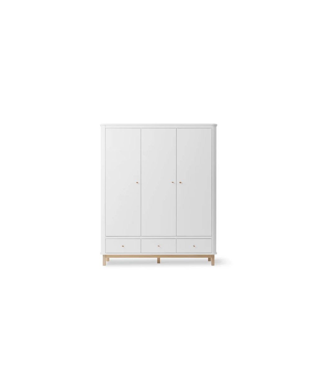 Garde-robe 3 portes blanc et chêne, tiroirs inférieurs, pieds bois clair - Citron Grenadine