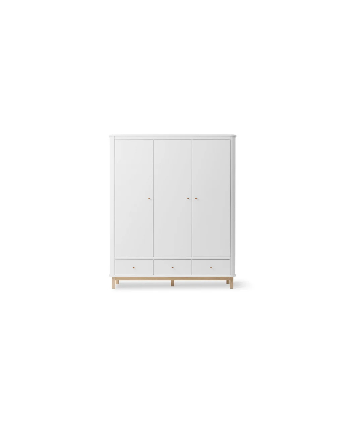 Garde-robe 3 portes blanc et chêne, tiroirs inférieurs, pieds bois clair - Citron Grenadine
