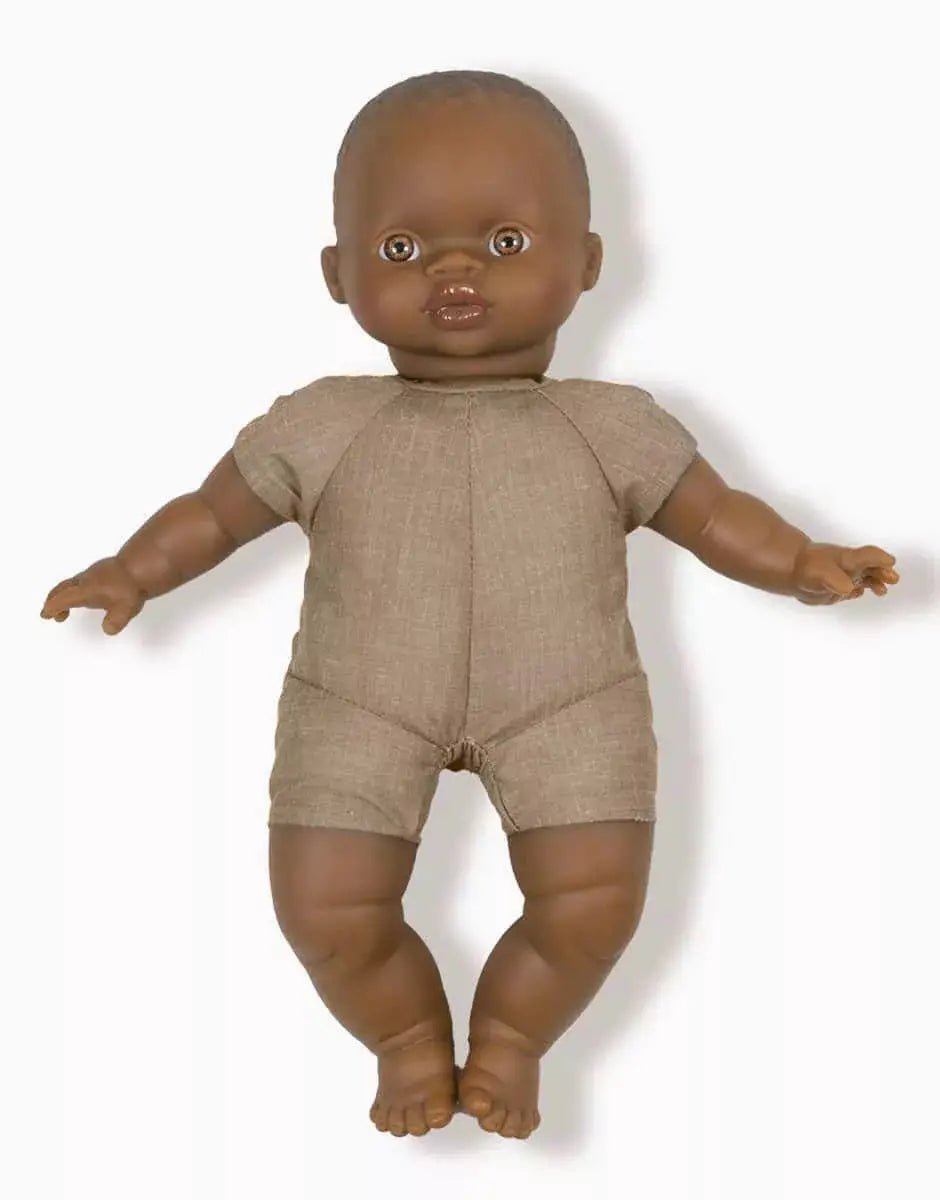 MINIKANE 28 cm Ondine doll in beige linen romper, children's toy