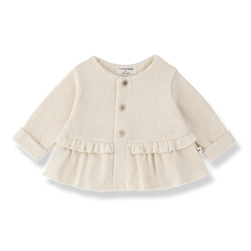 Citron Grenadine 1+ in the Family Strasbourg gilet écru; sleeveless vest with button front and tiered ruffle hem.