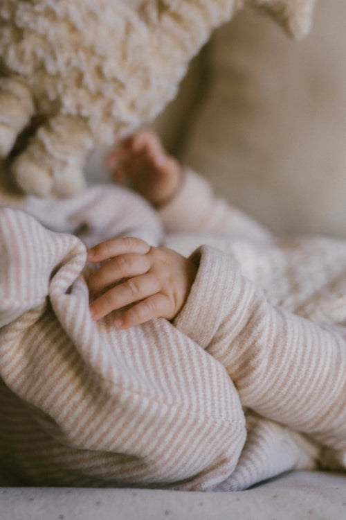 Baby pyjama Metz nude striped by Citron Grenadine; soft knit sleepwear