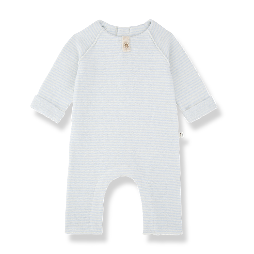 1+ IN THE FAMILY Laval combi ciel baby romper, light blue striped, long sleeves