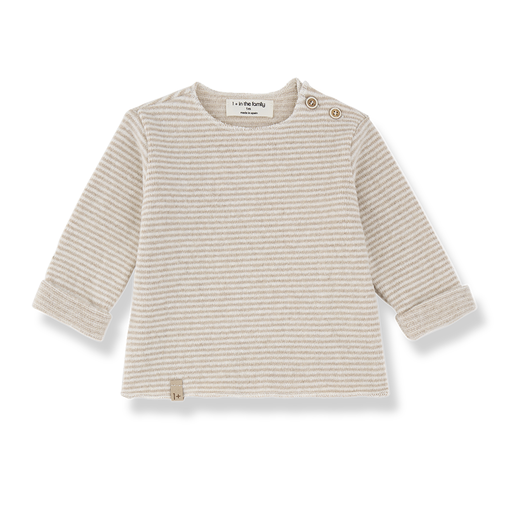 Aubin pull beige striped knit sweater for babies by Citron Grenadine