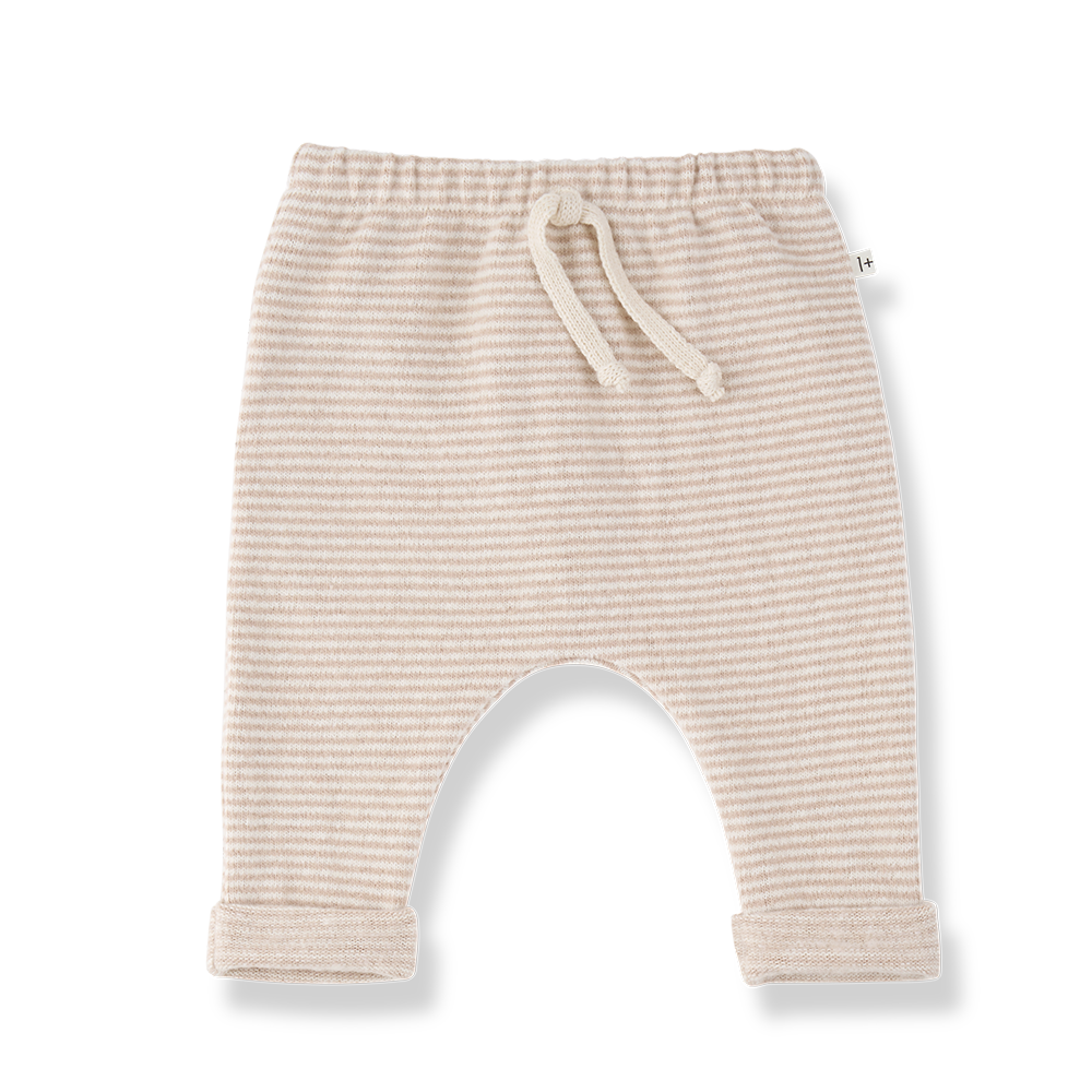 Antony pantalon nude striped baby pants by Citron Grenadine, beige knit with drawstring