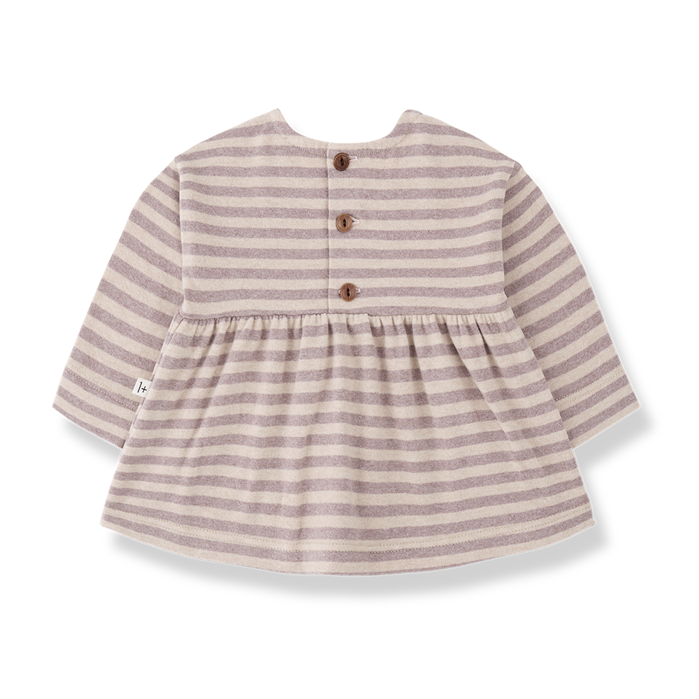 Sardegna blouse nude striped long-sleeve with back wooden buttons, 1+ in the family