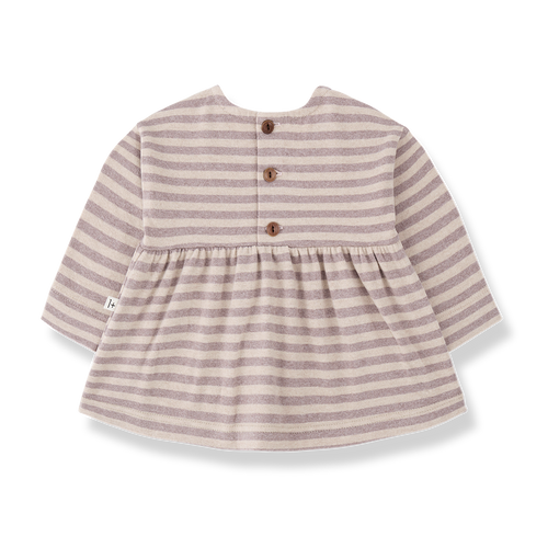Sardegna blouse nude striped long-sleeve with back wooden buttons, 1+ in the family