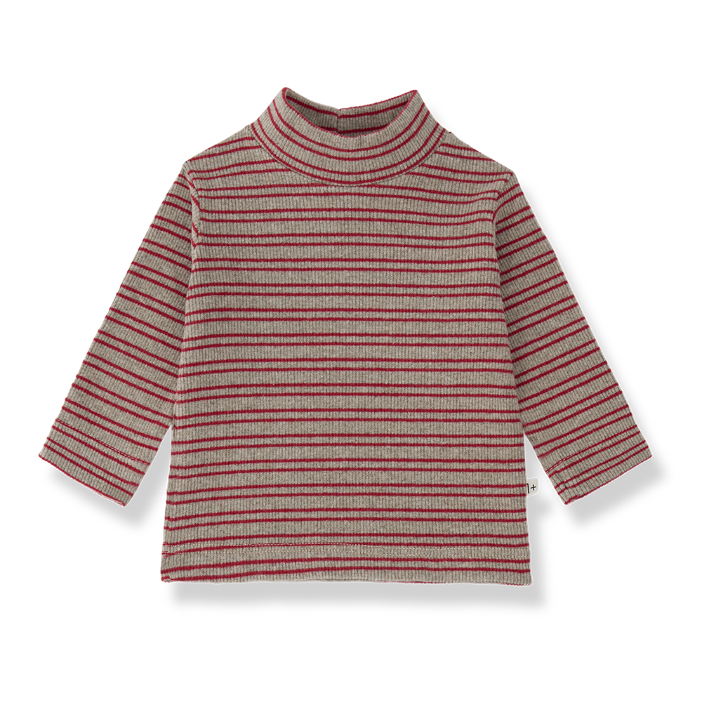 Sylvan sous-pull striped beige and red knit turtleneck top by Citron Grenadine, 1+ IN THE FAMILY