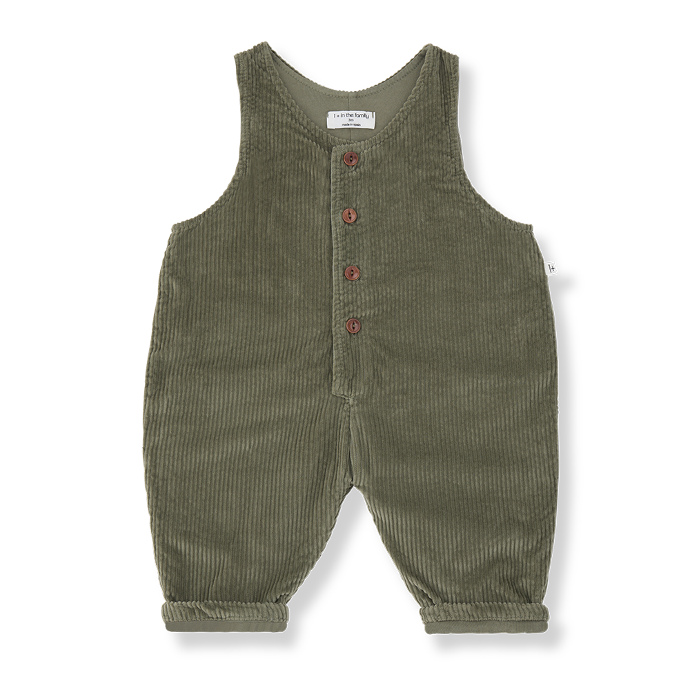 Yoho salopette khaki corduroy baby romper by Citron Grenadine