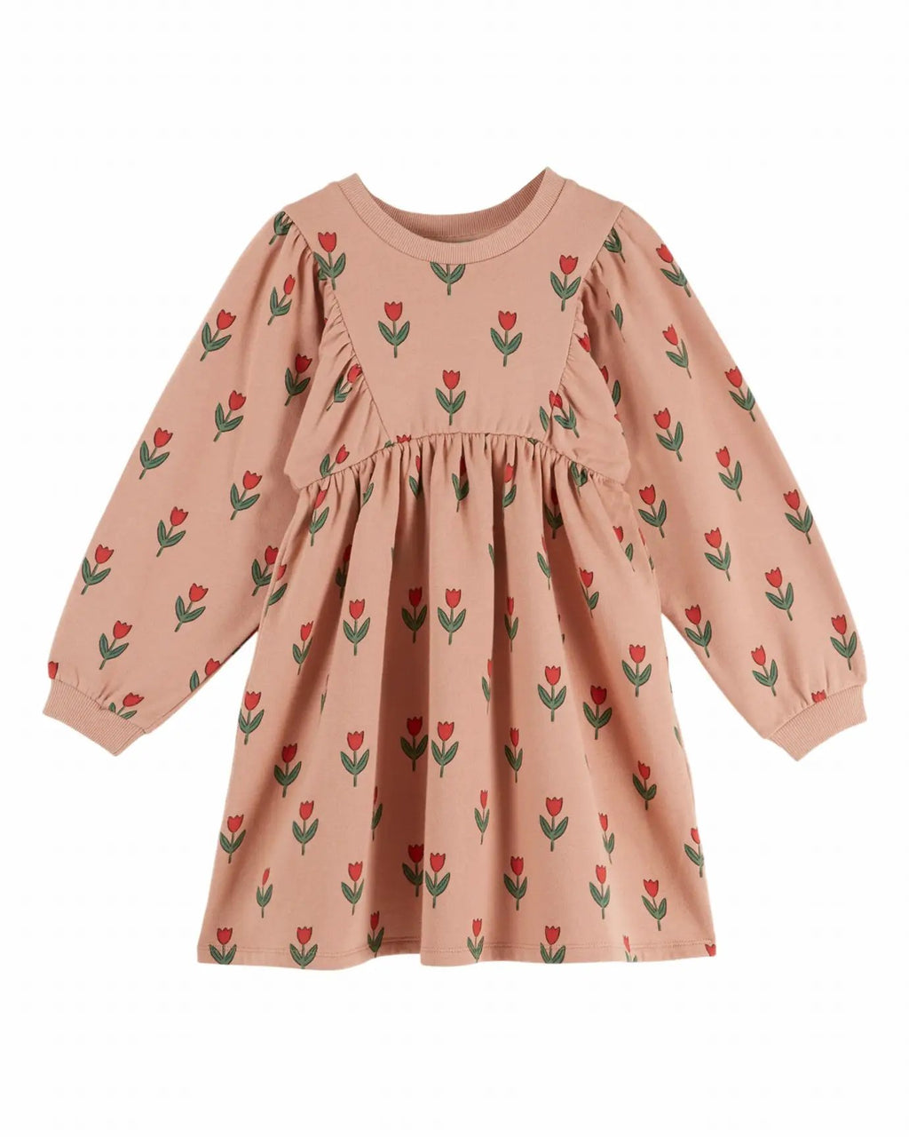 EMILE ET IDA robe molleton soliflore pour bébé, Citron Grenadine, rose pêche à imprimé tulipes rouges