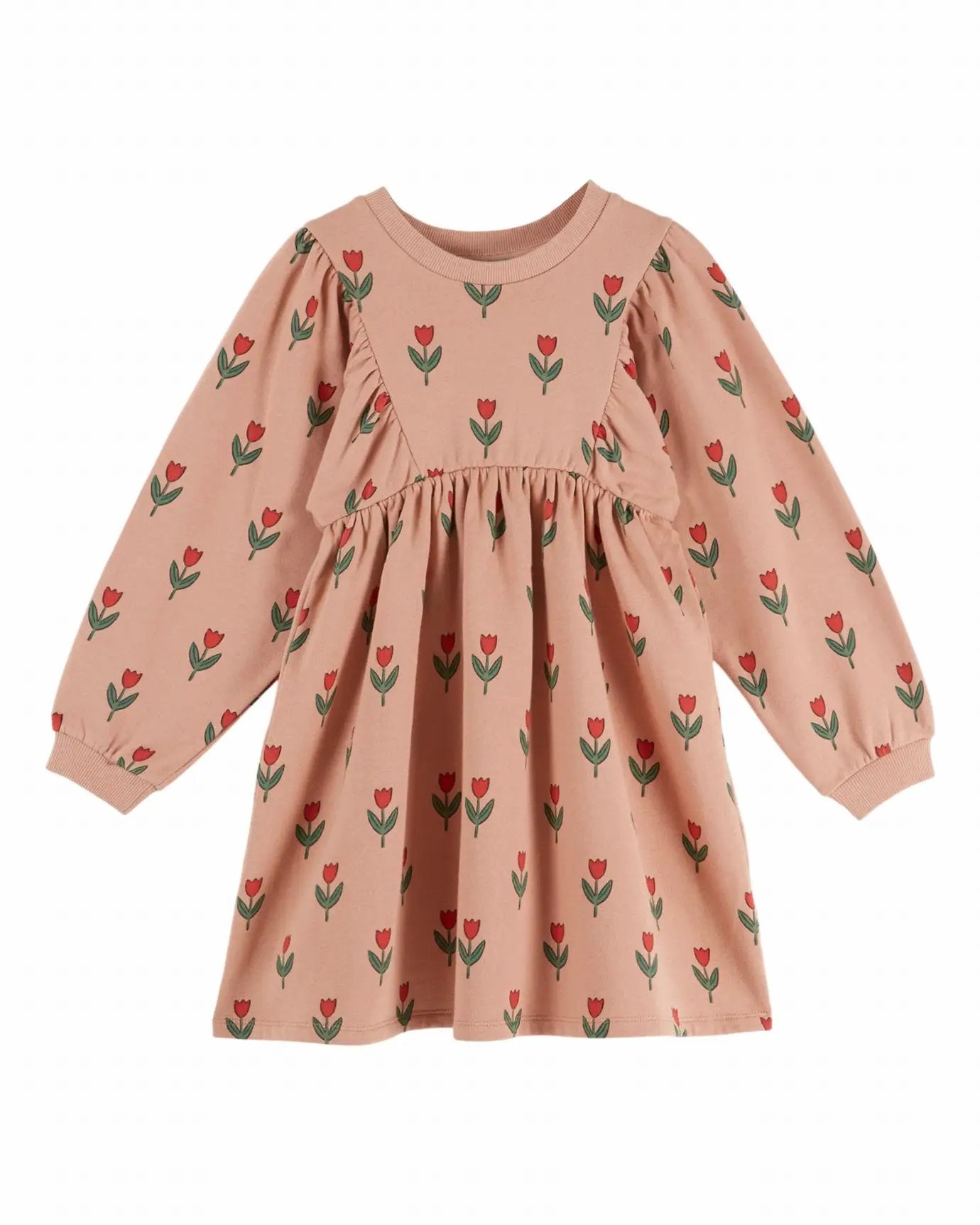 EMILE ET IDA robe molleton soliflore pour bébé, Citron Grenadine, rose pêche à imprimé tulipes rouges