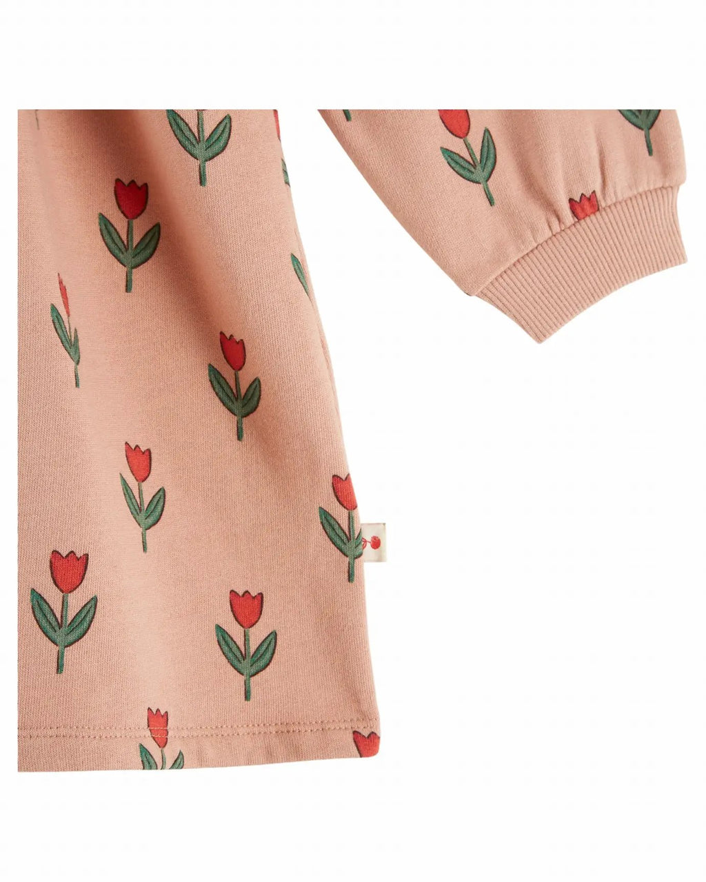 Robe molleton EMILE ET IDA pour enfants, rose pâle à motif tulipes rouges et feuilles vertes, Citron Grenadine.