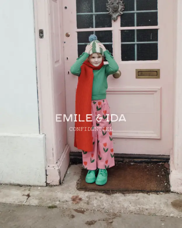 Pantalon velours EMILE & IDA – grande tulipe, rose à tulipes, bas de pantalon pour enfant