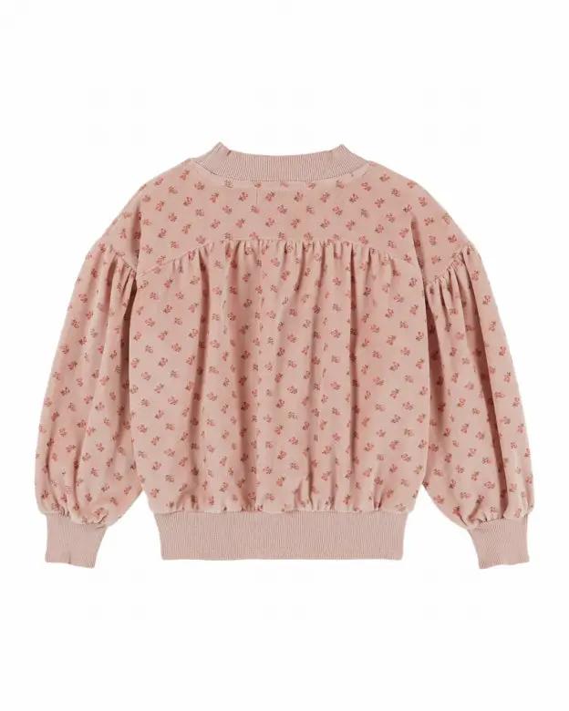 Emile et Ida sweat velours marjolaine pink floral sweatshirt with puff sleeves