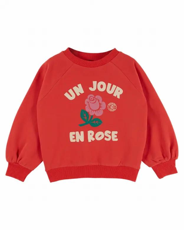 EMILE ET IDA sweatshirt in rose by Citron Grenadine with a rose graphic and UN JOUR EN ROSE text